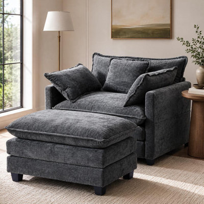 Fauteuil d'appoint surdimensionné 40 po en chenille avec repose-pieds et coussins décoratifs 40 po