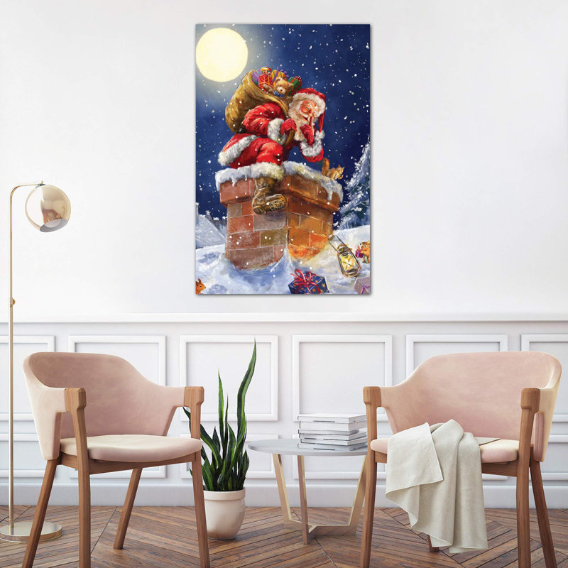 Santa At Chimney With Moon by Marcello Corti - Wrapped Canvas Painting, 152.5 cm H x 101.5 cm W