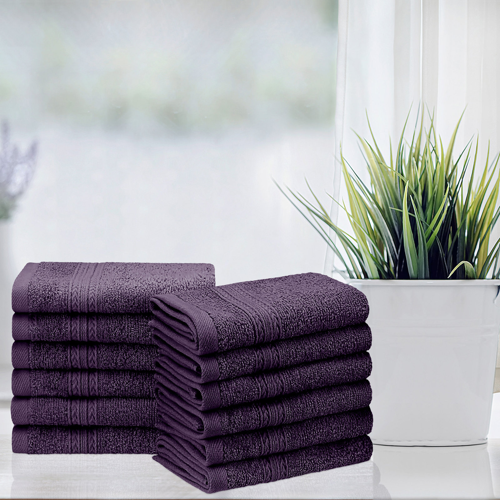 Simba Eco-Friendly Sustainable Cotton Washcloth Towel, Eggplant