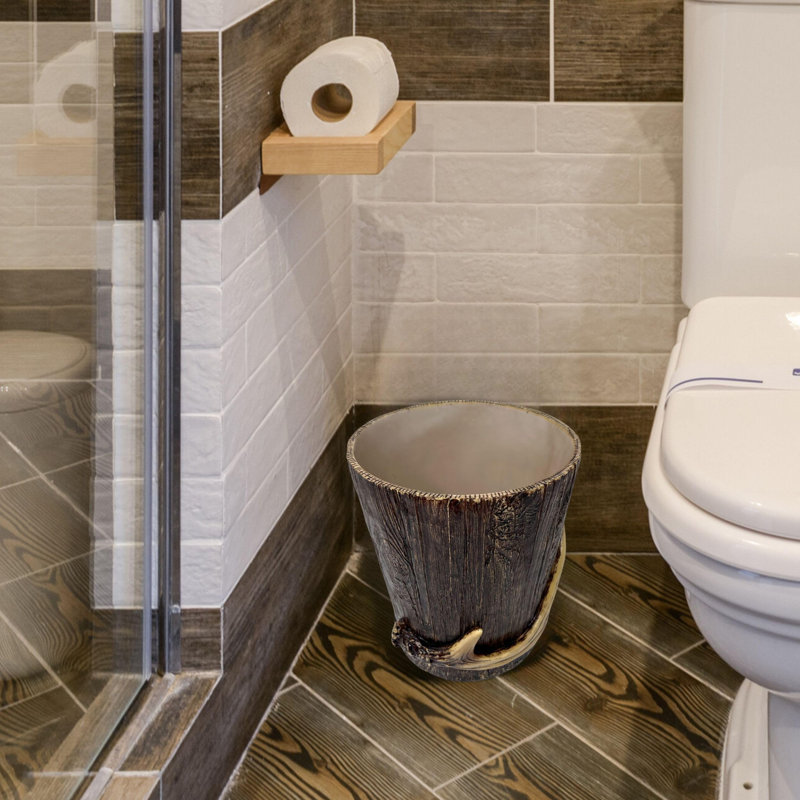 Corbeille à déchets en résine et bois réaliste avec faux bois