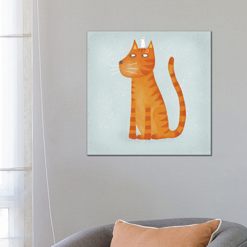 Ginger Cat with Mouse 1 Piece Wrapped Canvas Wall Art, 66.04cm H x 66.04cm W