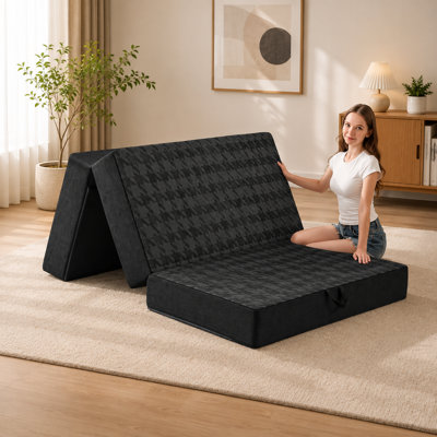 Queen‑Size 6‑Inch Dual‑Layer Memory Foam Tri‑Folding Mattress, Portable Floor Sofa Bed with Handle, Non‑Slip Bottom & Removable Washable Cover for Travel, RV, Camping, Guest & Yoga