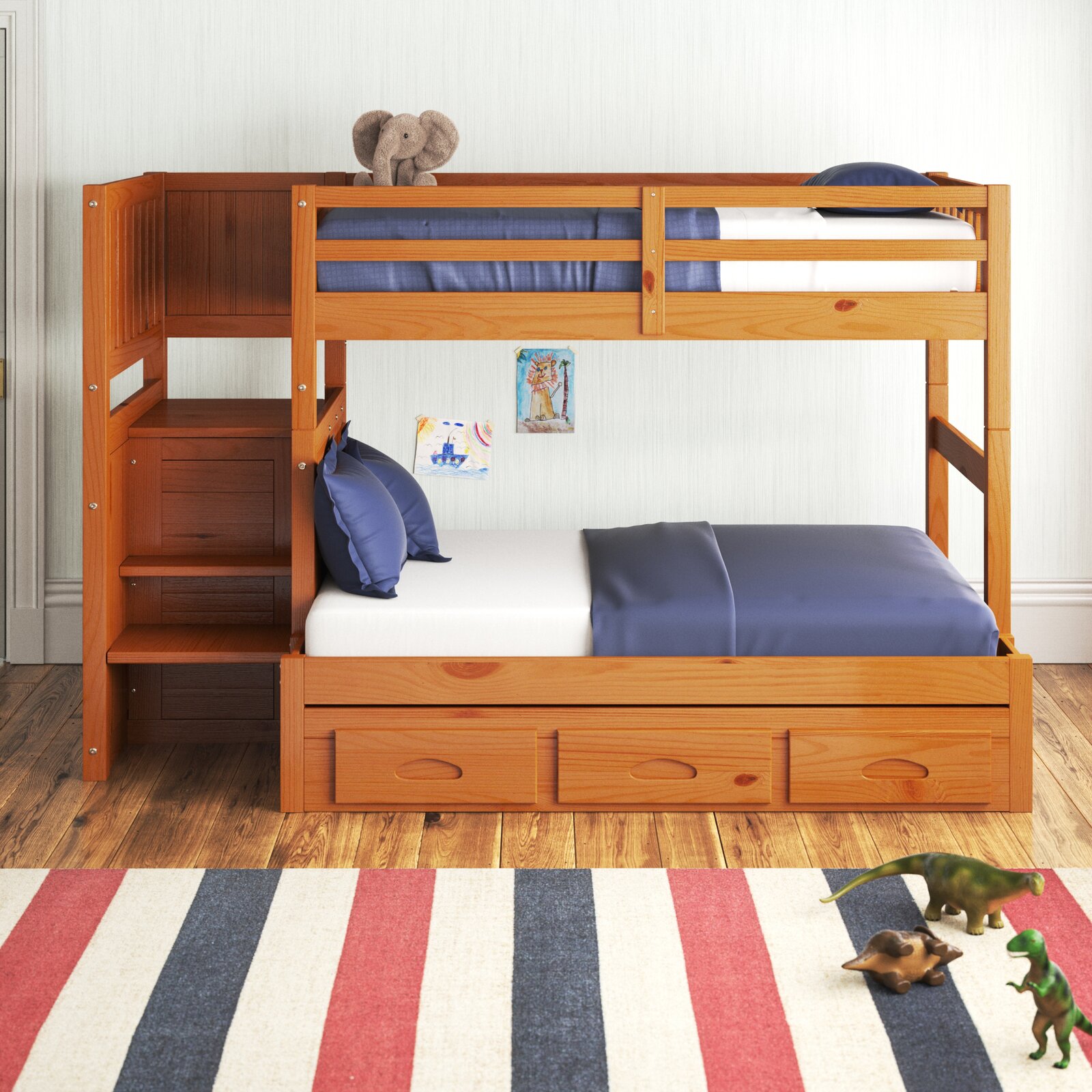 Kids Twin Over Full Bunk Bed with Drawers