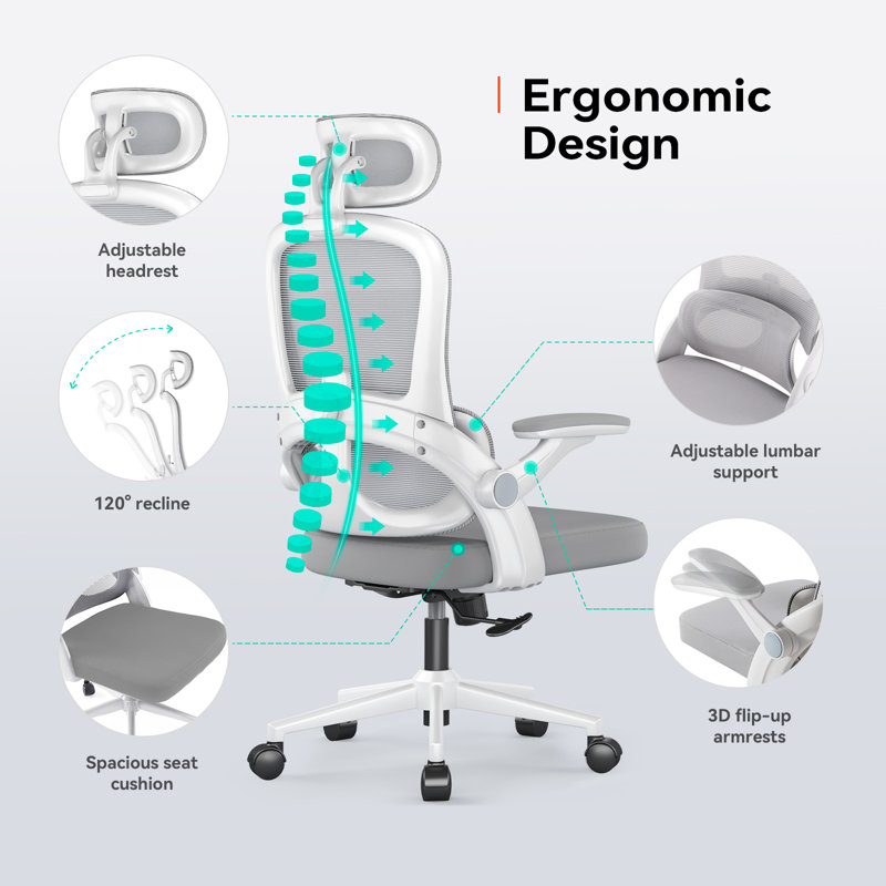 Ergonomic Office Chair, Desk chair with Adjustable Armrest, Headrest and Lumbar Support, White
