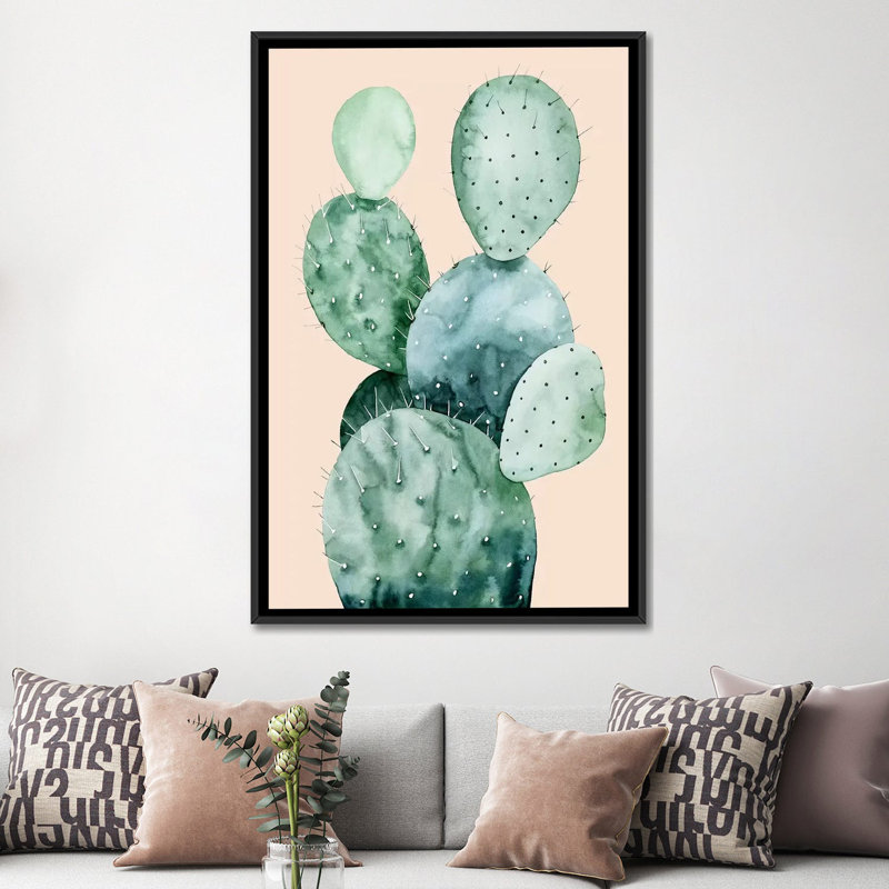 «Cactus on Coral II», impression sur toile, H 26 po x l 18 po x P 1,5 po, Toile encadrée noire, Pas de tapis