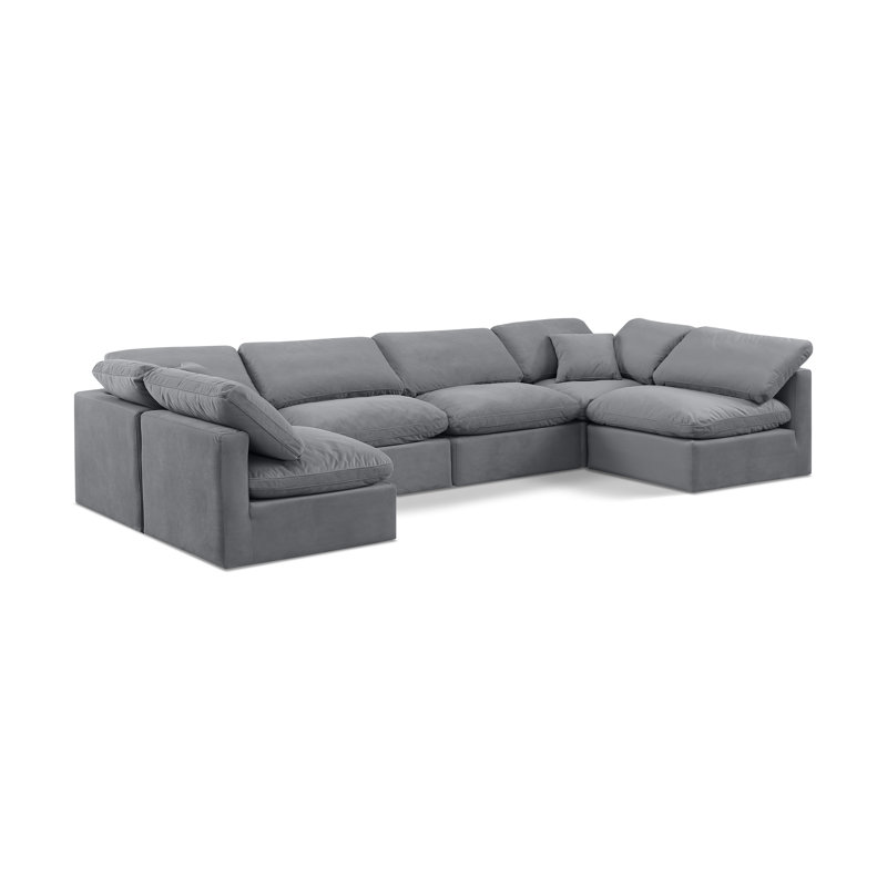 Canapé modulaire en velours 6 pièces Hinami, Velours gris