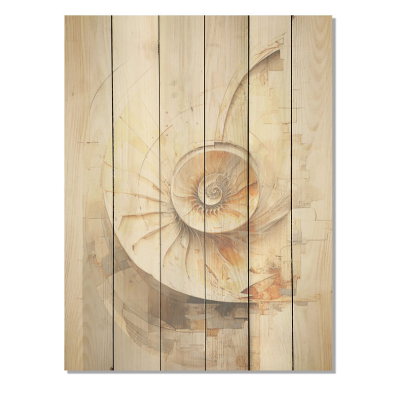 Escargots abstraits Nautilus I - Nautilus, art sur bois de pin naturel, H 20 po x l 10 po
