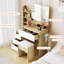 Bureau de coiffeuse moderne avec miroir et lumières DEL réglables, 4 tiroirs, tablettes de rangement, prise de courant, ports USB-904214661