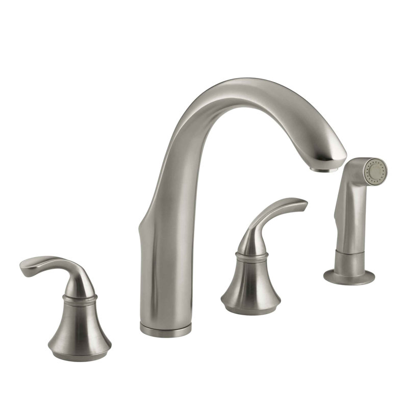 Robinet d'évier de cuisine à 4 trous Forte® avec bec de 7 3/4 po, finition latérale assortie, Nickel brossé éclatant