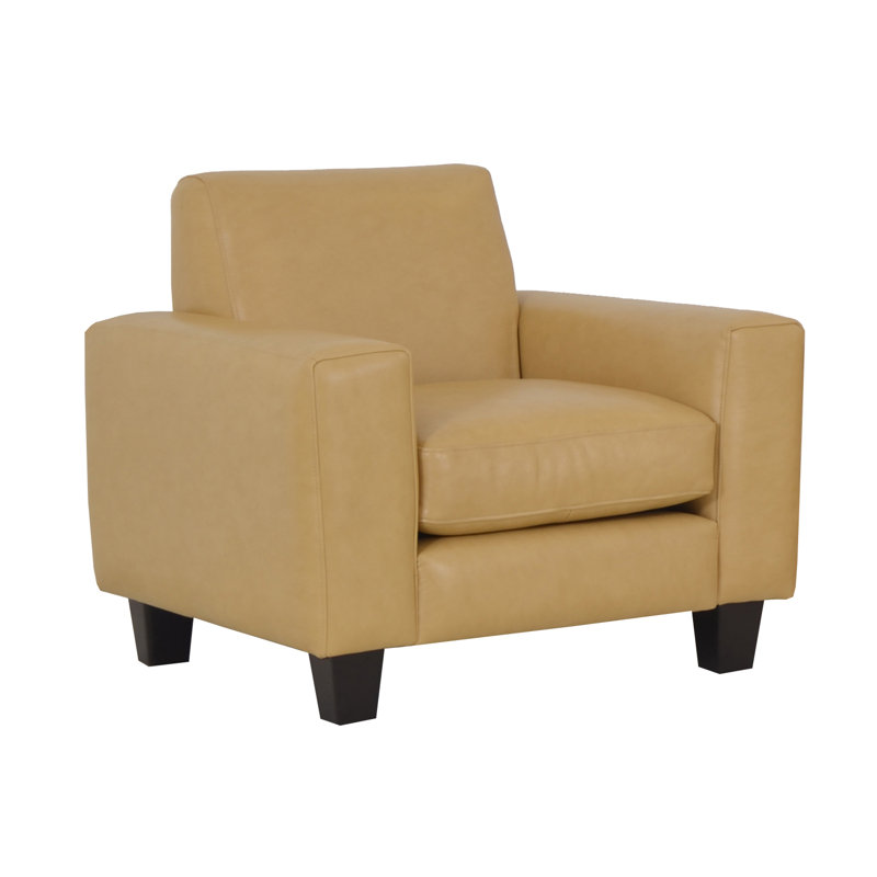 Fauteuil club en cuir fleur 38 po Rambir, Cuir véritable vanille Burnham