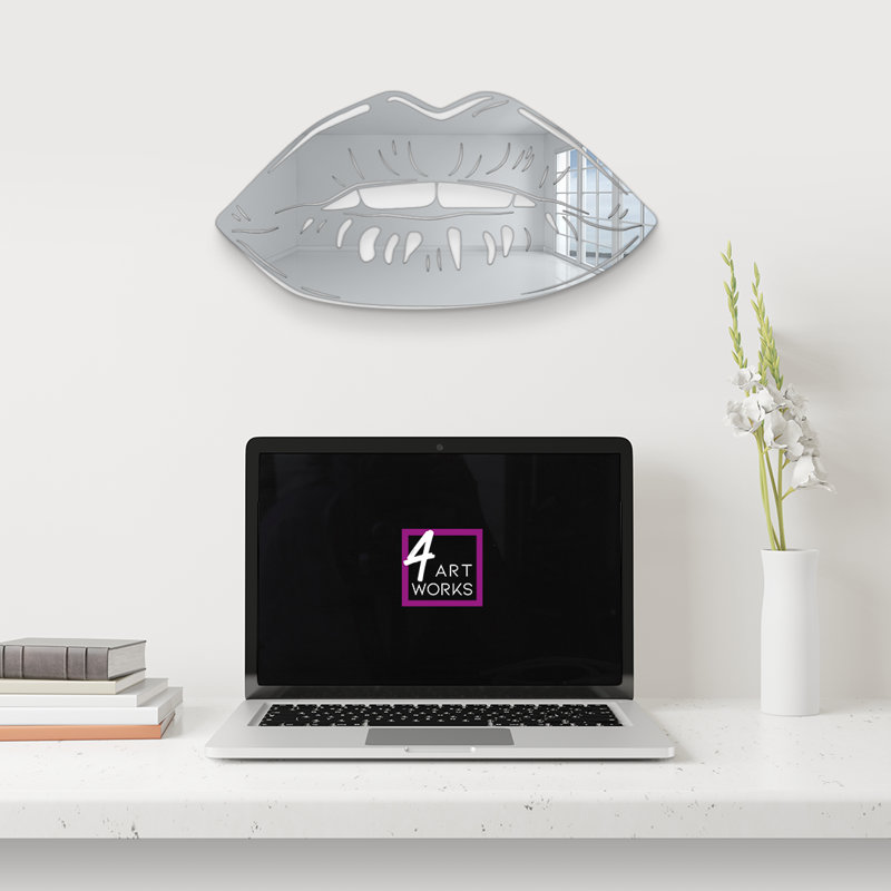 Décoration murale miroir Cool Lips Silhouette, H 9,9 po x l 18,9 po x P 1 po, Argent