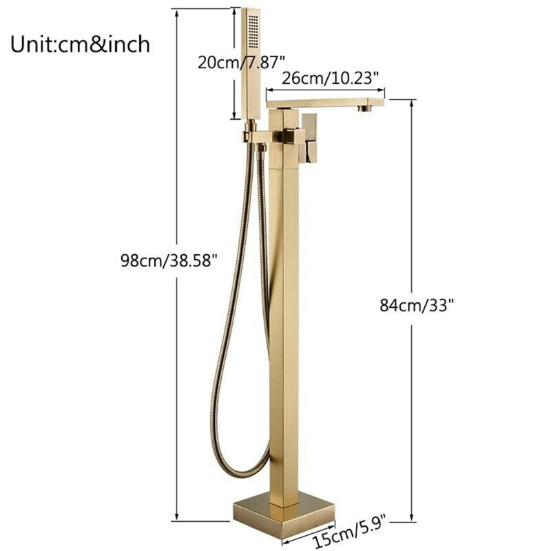 Floor Mounted with Handheld Shower  Waterfall Tub Faucet Floor Mount Bathroom Tub Filler Mixer Tap, Brushed Gold