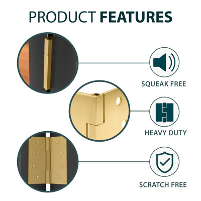 MEGA HANDLES Door Hinges with Square Corners (3 Pack) - 4x4'' Door Hinges, Heavy Duty Hinges for Bedroom - Satin Brass