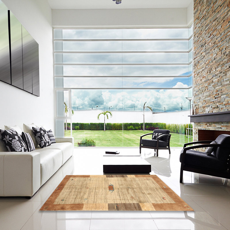 Tapis contemporain gris / olive, Carré 5 pi