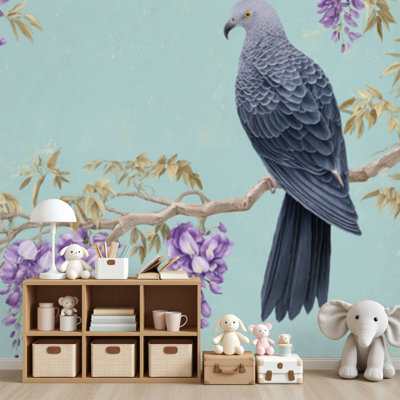 Papier peint auto-adhésif chinoiserie à motif de glycine à motif d'inspiration soyeuse H 69 po x l 96 po, papier peint amovible en PVC autocollant pour chambre à coucher, bureau à domicile