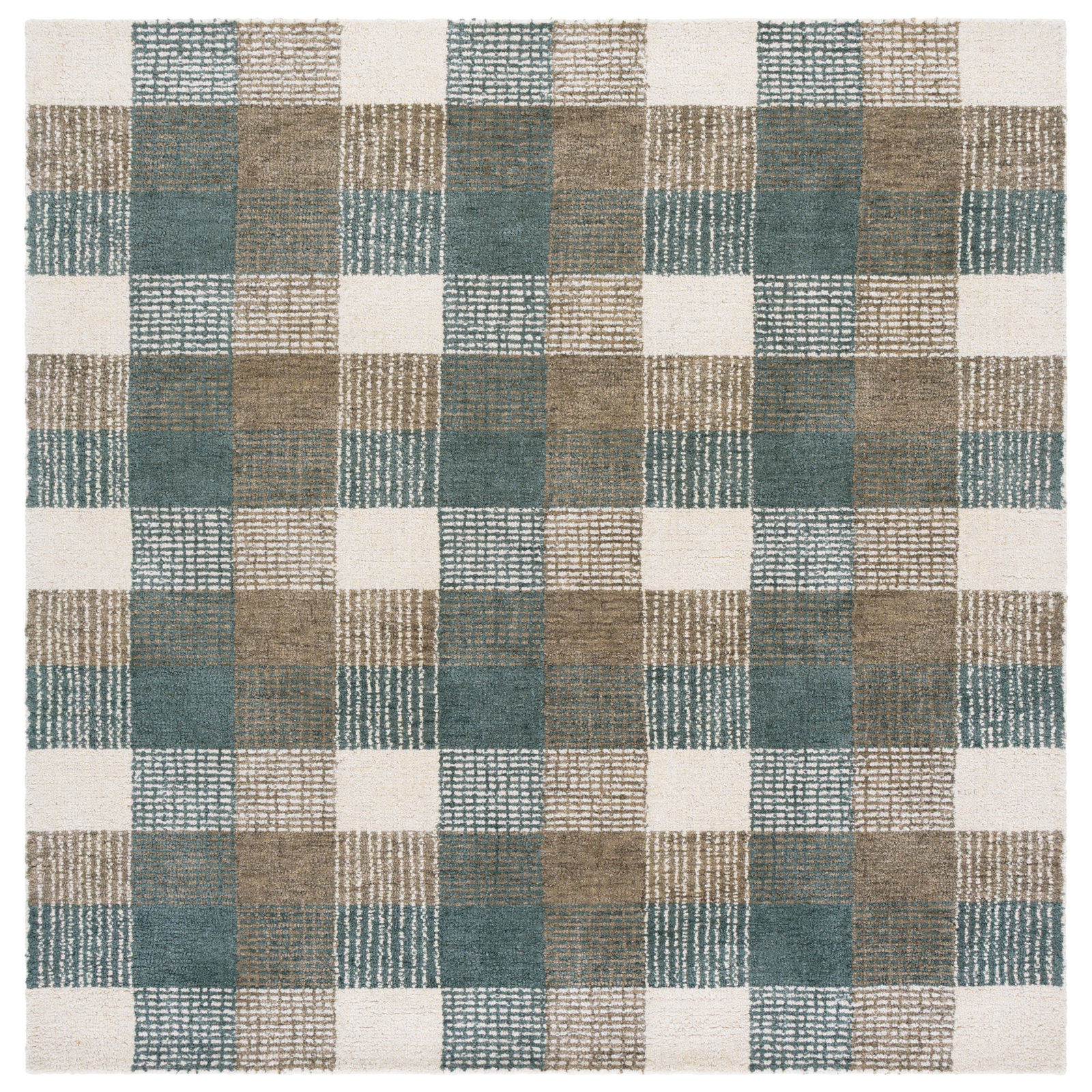 Genre Hand Tufted Wool;Cotton Plaid Rug, Square 6'