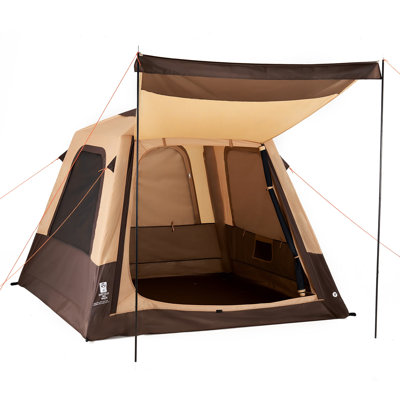Tente de camping, tente de chalet gonflable pour 4 personnes avec pompe rechargeable, chambre à air en TPU et 5 grandes fenêtres en filet, imperméable et facile à installer avec sac de transport pour le camping et la randonnée en plein air, beige