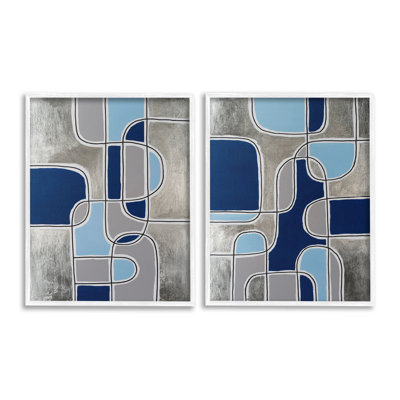 "Cadre géométrique simple bleu et gris" par Michael Willett, 2 pièces sur toile