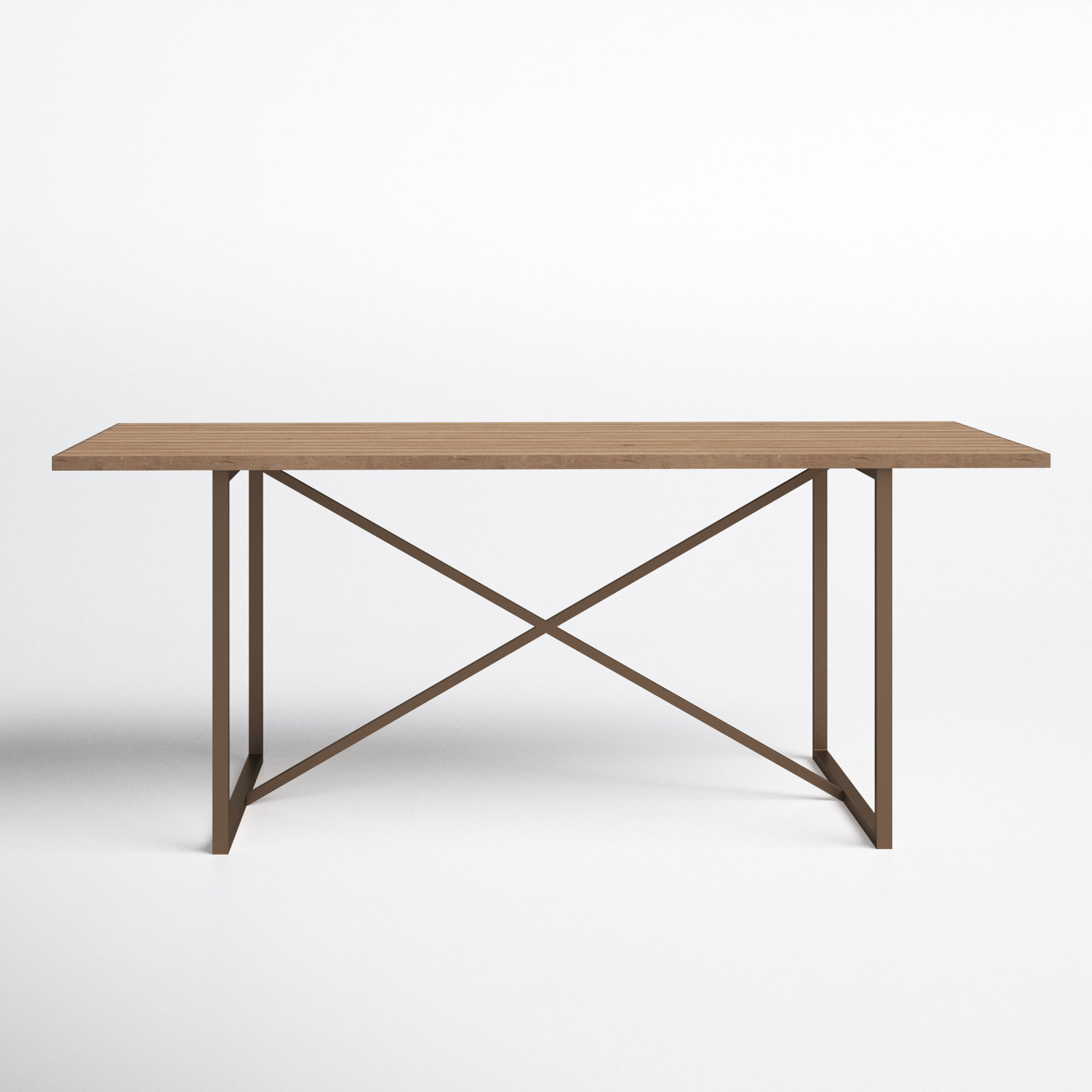 Lopez 75" Solid Wood Dining Table, Light Brown/Aged Bronze