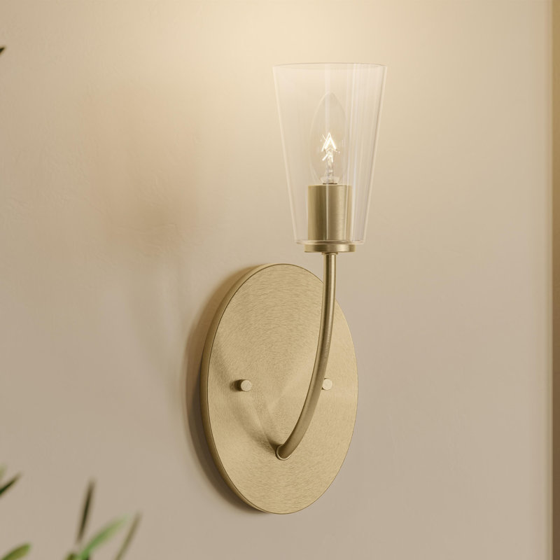 Applique murale 1 lumière en or brossé avec abat-jour en verre transparent Jheni, Or brossé