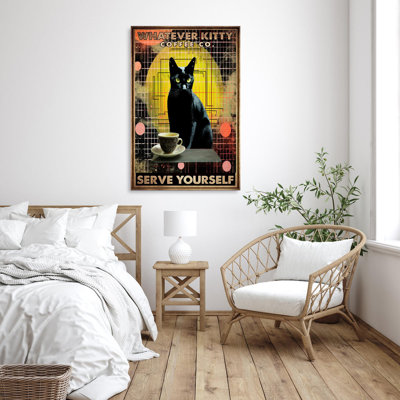 «W vivant Kitty Coffee Co», reproduction d'impression sur toile tendue