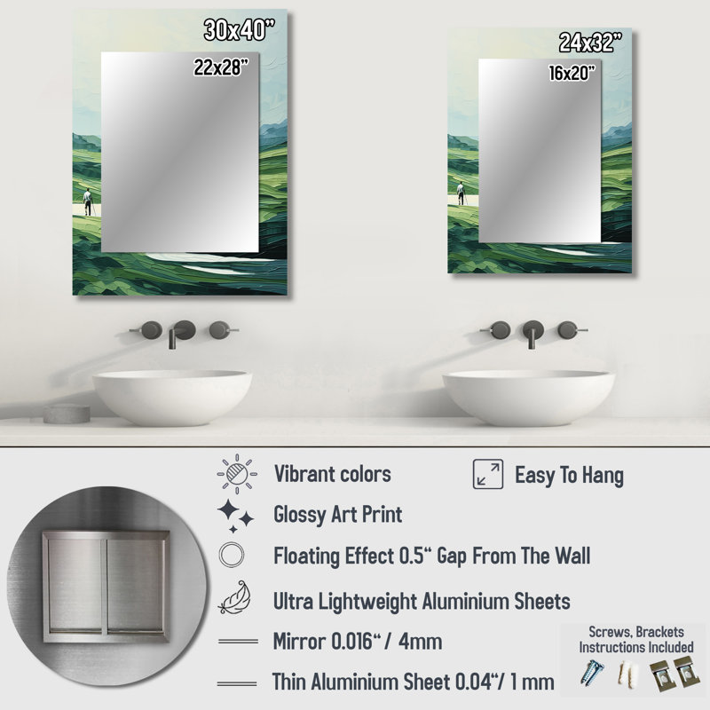 Golf Harmonious Drives - Miroir mural vert, 32 po x 24 po