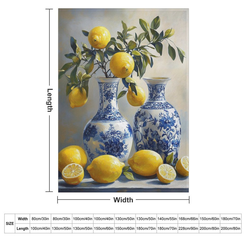 Jeté en flanelle de citrons dans des vases bleus, 30 po x 40 po