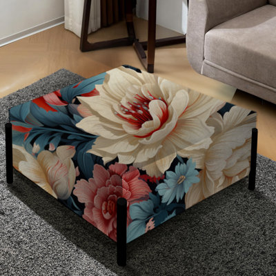 Motif floral multicolore Vintage Whispers - Grand repose-pieds carré floral