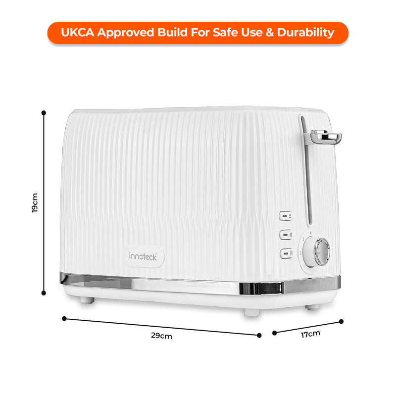 2 Slice Toaster in Glossy Ridged Textured Body and Stainless Steel Mechanism, White