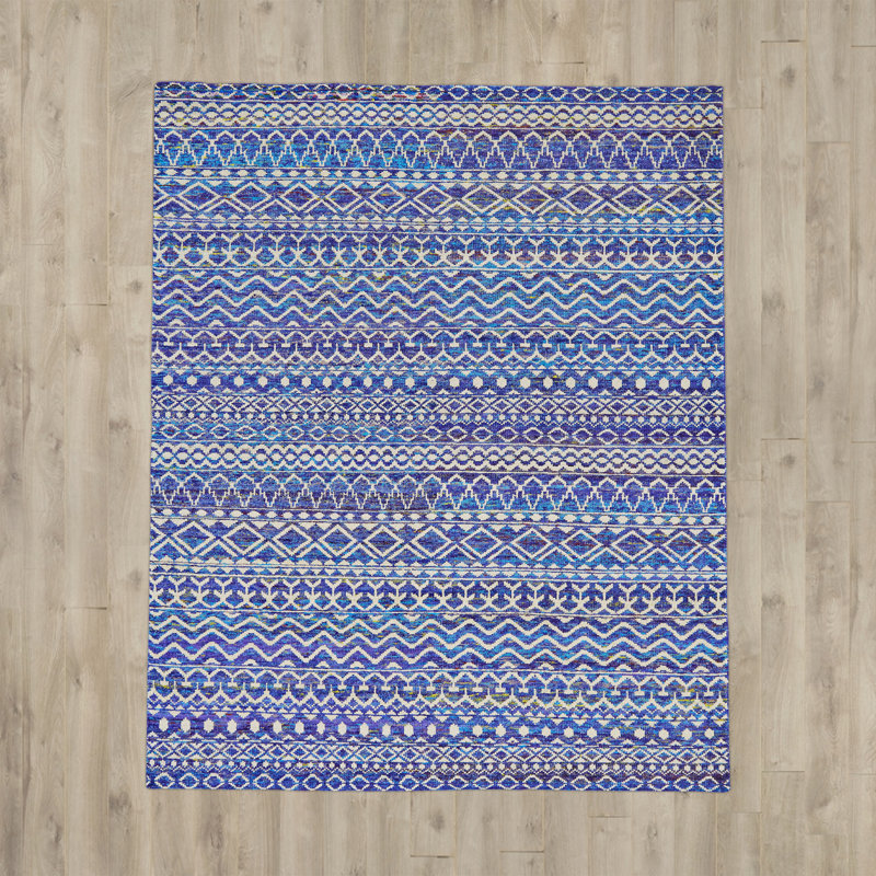 Tapis mauve à motif de chevrons noué à la main Derin, Rectangle 8 pi 6 po x 11 pi 6 po