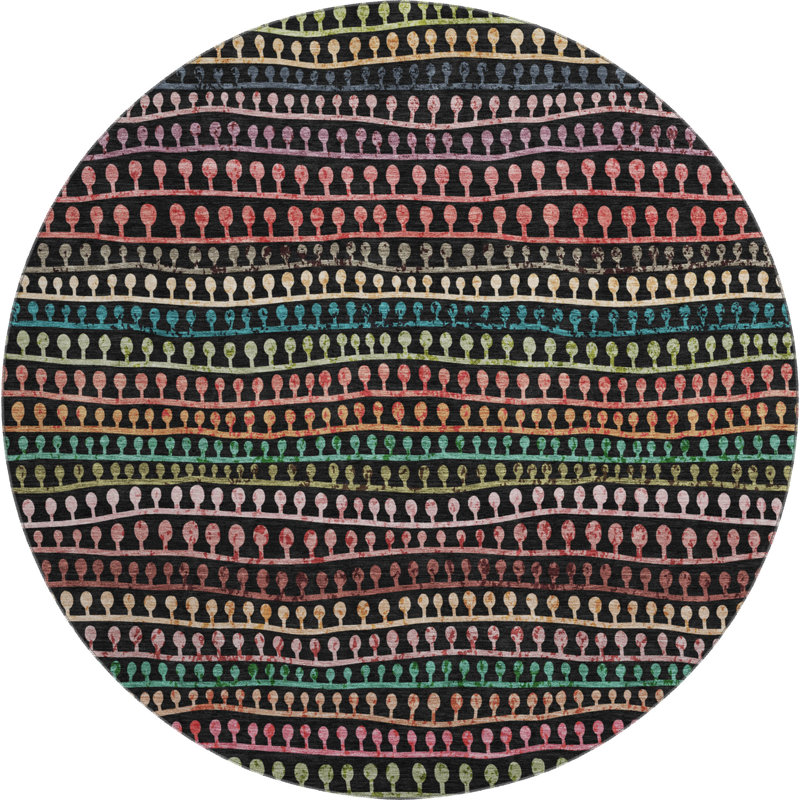 Premium Machine Washable Prisco Black Rug, Round 8'