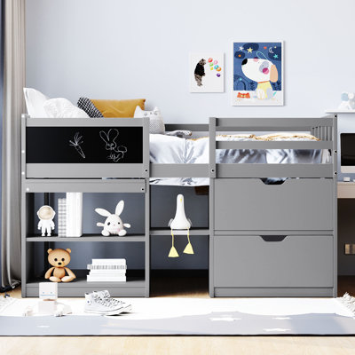 Twin Size Loft Bed In White With Rolling Desk & Organizers - Space Efficient Low Desk, Solid Wood For A Comfortable Bedroom