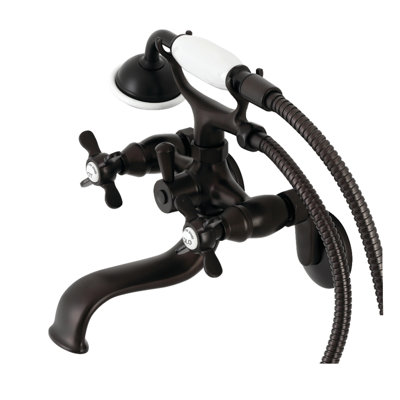 Kingston Brass Essex Three-Handle 2-Hole Wall Mount Clawfoot Tub Faucet with Handshower