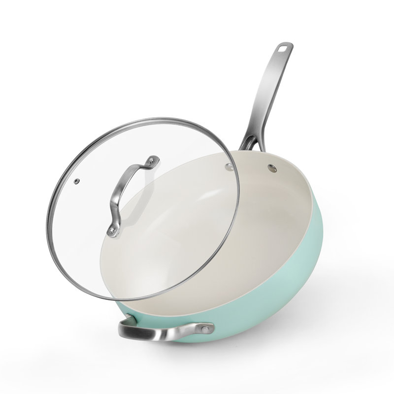 Sauteuse en céramique antiadhésive avec couvercle, 4 pintes, allant au four et au lave-vaisselle, Vert