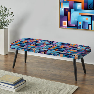 Banc rembourré géométrique mauve et bleu mauve et mauve