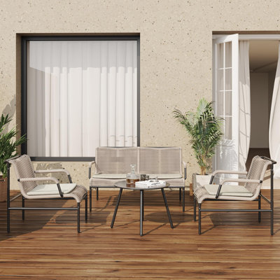 East Oak 4-piece Patio Conversation Furniture Set - Apricot