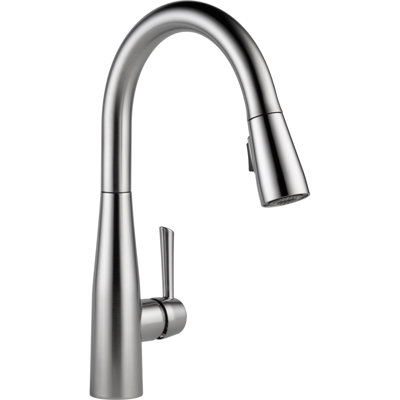 Essa Brushed Nickel Kitchen Faucet with Pull Down Sprayer, Modern Single Hole Kitchen Sink Faucet, Single Handle, Arctic Stainless