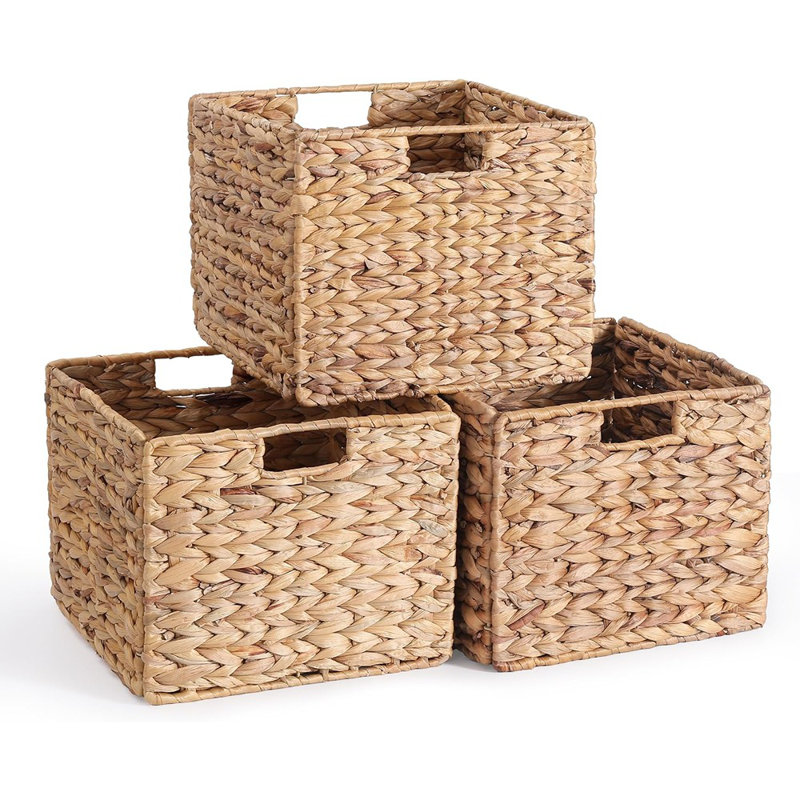 10 paniers de rangement 10 po en jacinthe d'eau, ensemble de 3 cubes en osier - garde-manger carré pliable et tablettes