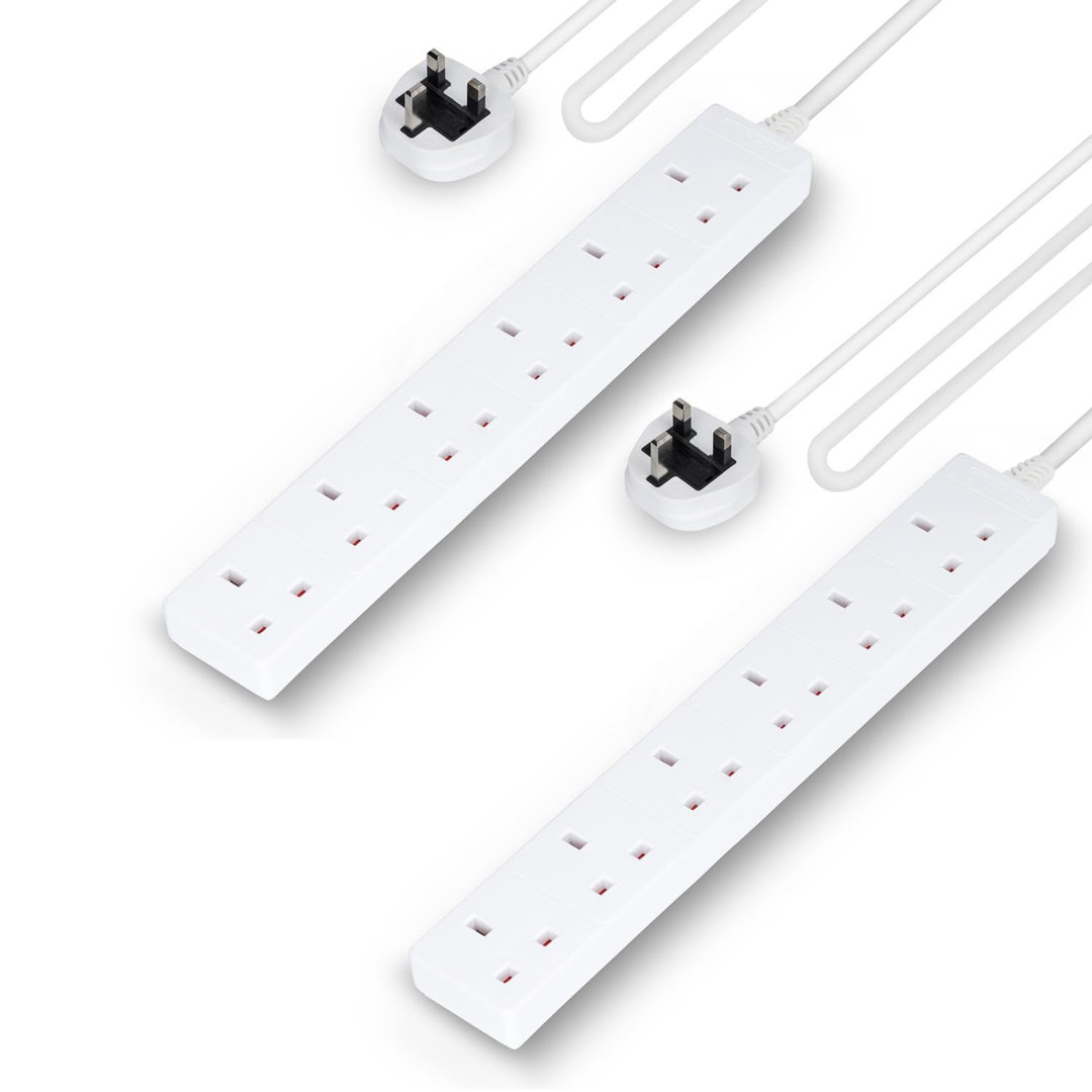 Geepas Unisex White 6 Gang Extension Lead, 2M Cable Pack Of 2 In - Image 5