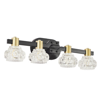 4- Wall Sconce With Clear Crystal, Black Iron Finish, Retro Bathroom & Corridor , Energy Efficient, Easy Setup Vintage Style 4 Lights, Crystal Shades, Matte + Golden, Vanity Counter, Saving