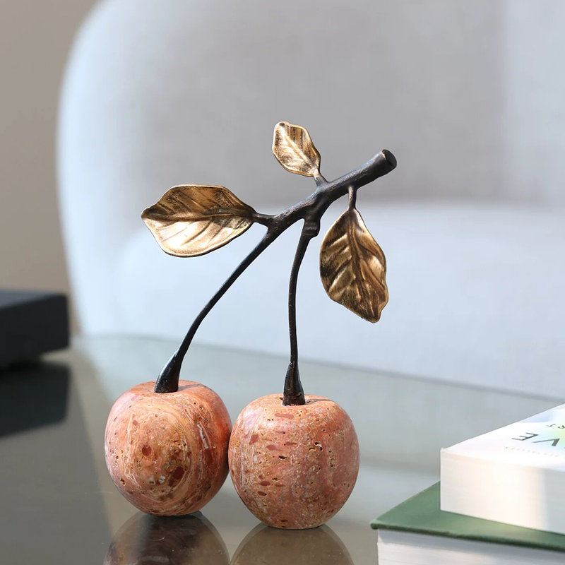 Objet décoratif en métal et pierre, or, cerise rose et noir