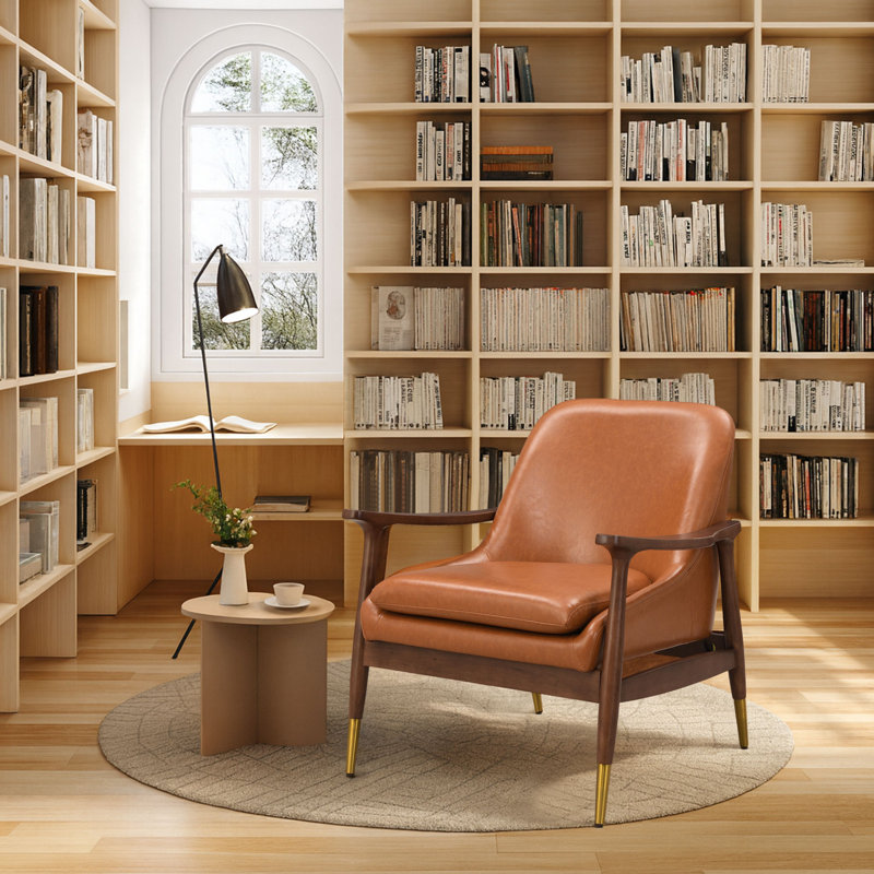 Chaises de salon rembourrées en cuir polyuréthane rétro Chaises de lecture, Brun