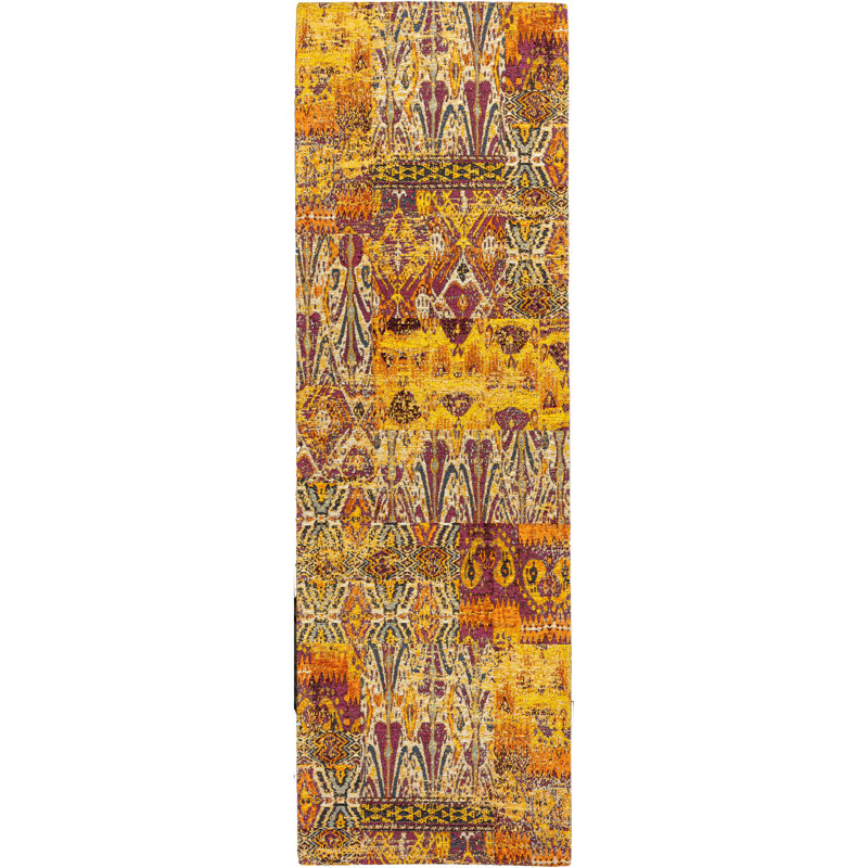 Episkopi Abstract Flatweave Yellow/Purple Area Rug, Runner 2'11" x 7'8"