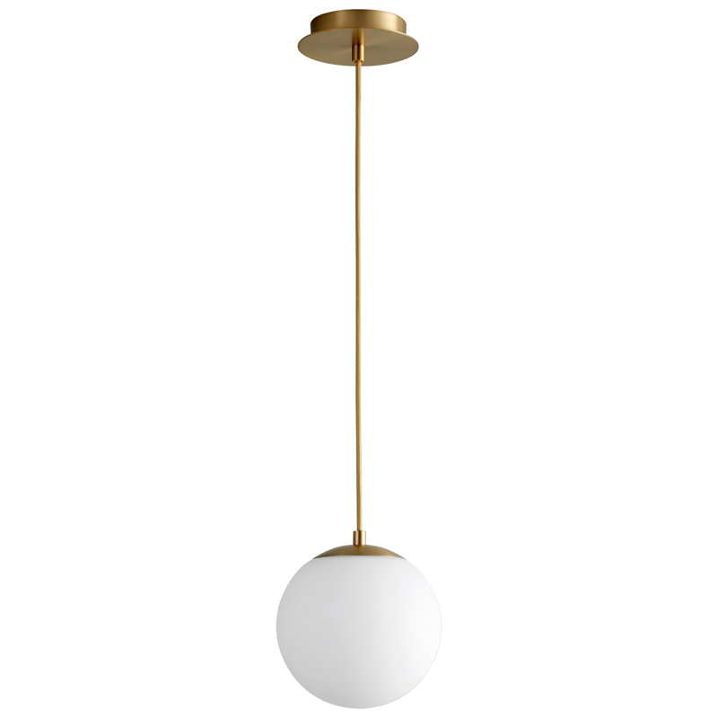 Luminaire suspendu sphère 1 lumière DEL Kamm, Laiton vieilli, H 129,5 po x l 8 po x P 8 po