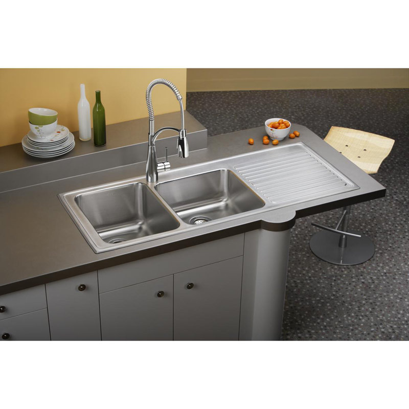 Évier de cuisine à double cuve encastrée Lustertone L 54 po x l 22 po Lustertone, H 10 po x l 54 po