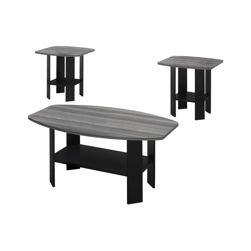 Ensemble de table, ensemble de 3 pièces, café, bout, côté, décor, salon, stratifié, Plateau gris/ base noire