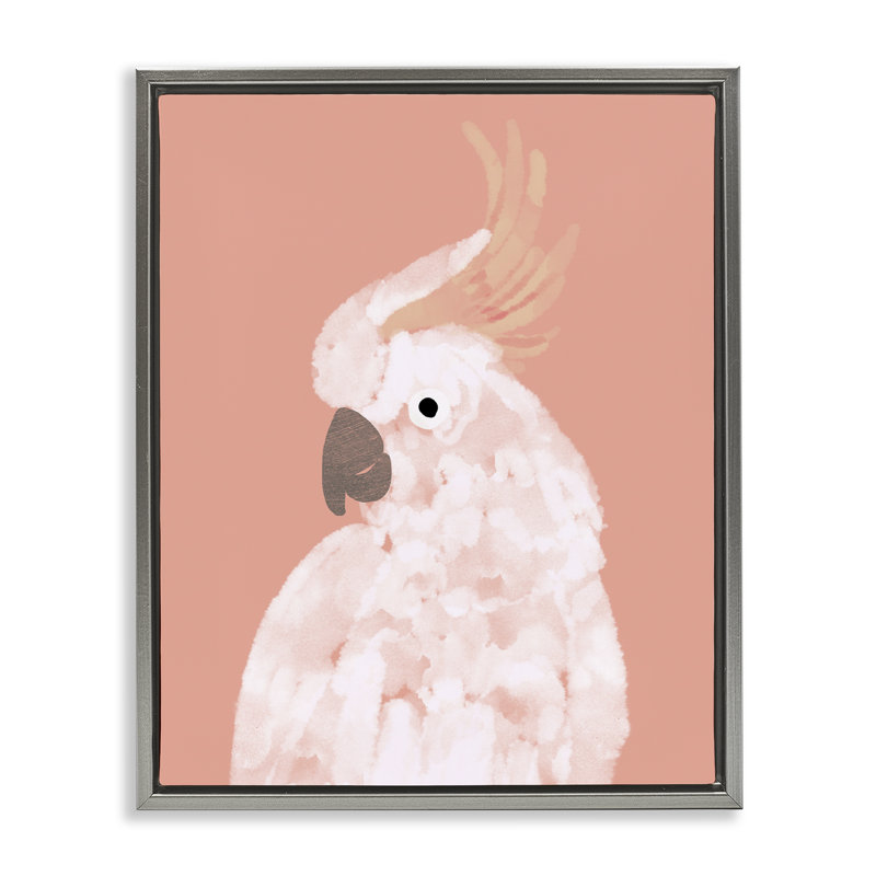 Cockatiel sur toile rose par Chen Alyesh, Cadre flottant gris lustré, H 31 po x l 25 po