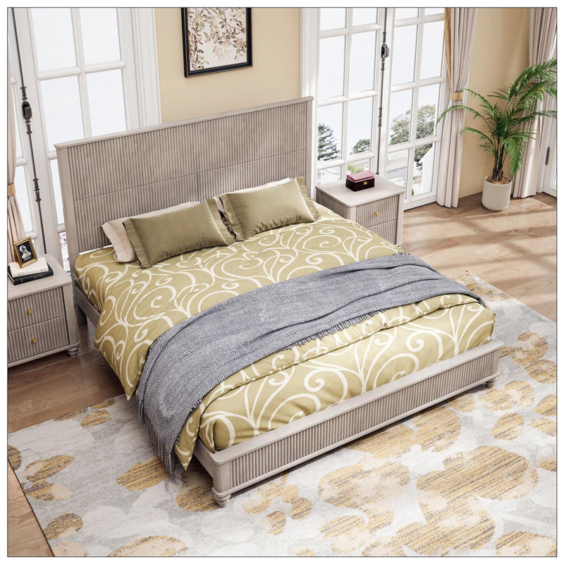 Solid Wood Bed Frame, Beige, King
