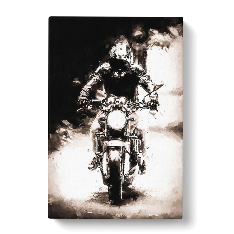 Motorbike Rider In Sepia In Abstract - Wrapped Canvas Painting, 76cm H x 50cm W x 3cm D