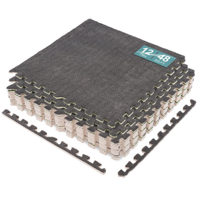 Carreaux de sol en mousse à emboîtement Sorbus, tapis de sol en EVA 3/8 po avec bordures, gris moquette, 48 pieds carrés
